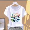 (Asian Size) Graphic Tee T Clothing Flower Trend Watercolor Cute Casual Fashion Print Female Casual Women's Top Short Sleeve T-shirt
