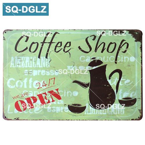 [SQ-DGLZ] Кофейная металлическая вывеска, украшение для барной стены, жестяная вывеска, винтажные металлические вывески, домашний декор, живопись, таблички, художественный постер
