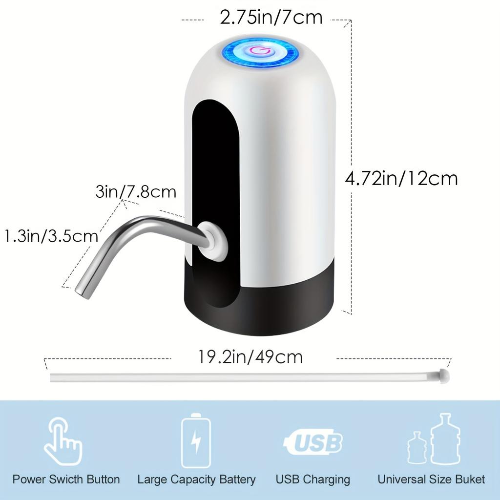 1pc Water Bottle Pump, Electric Water Bottle Pump, USB Rechargeable Automatic Drinking Water Pump For Universal 3-5 Gallon Bottles