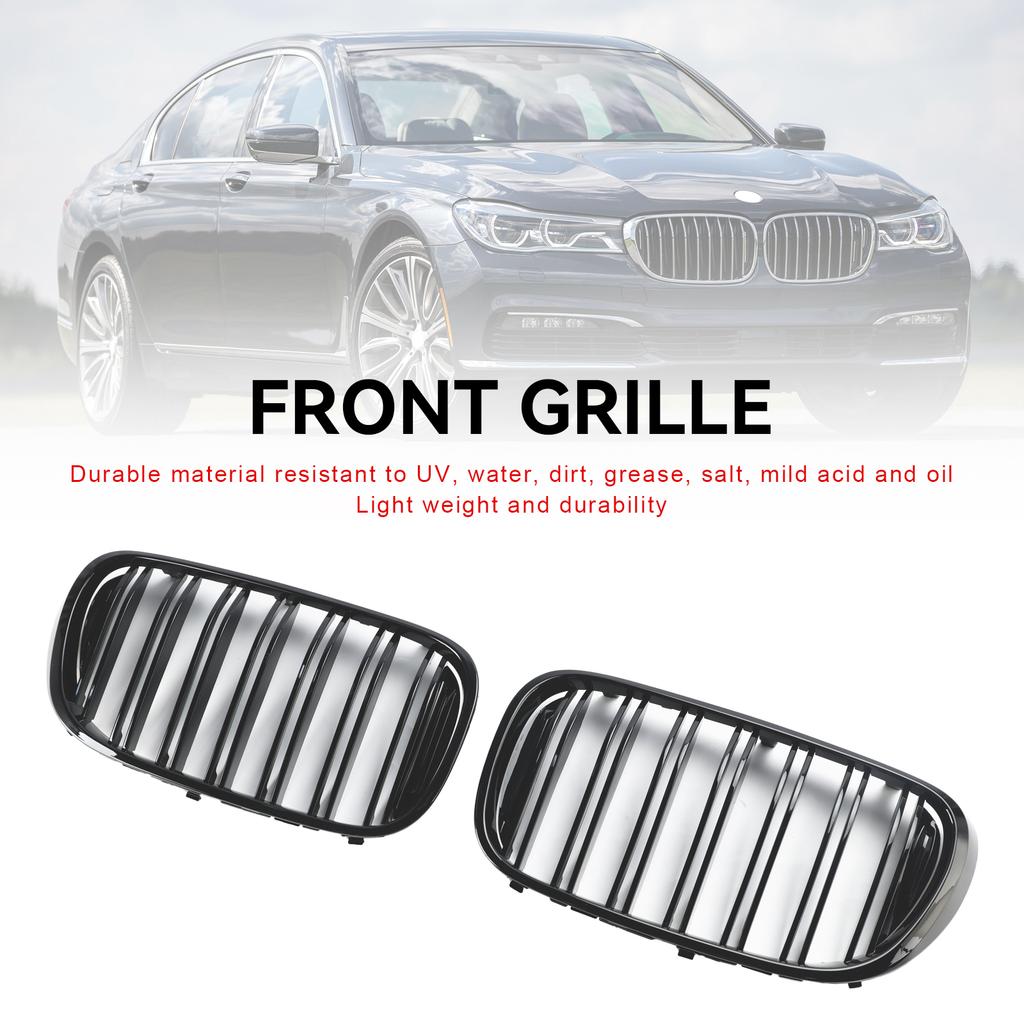 Black 2 Slat Front Kidney Grill Grille Fit BMW 7 Series G11 G12 2016-18 Pre-LCI