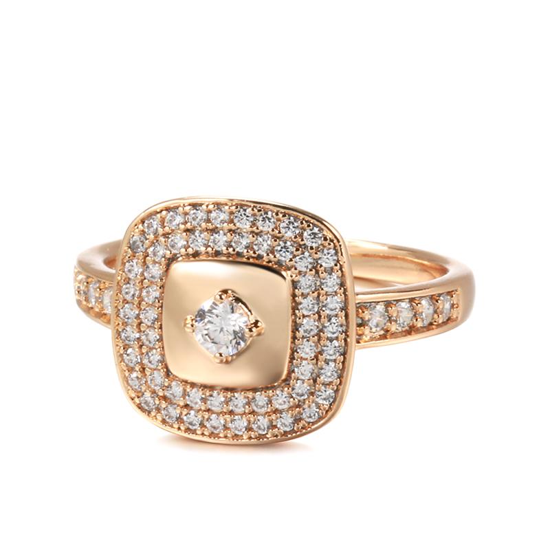 Kinel Square Zircon Full Paved Women's Ring Vintage Rose Gold Color Jewelry