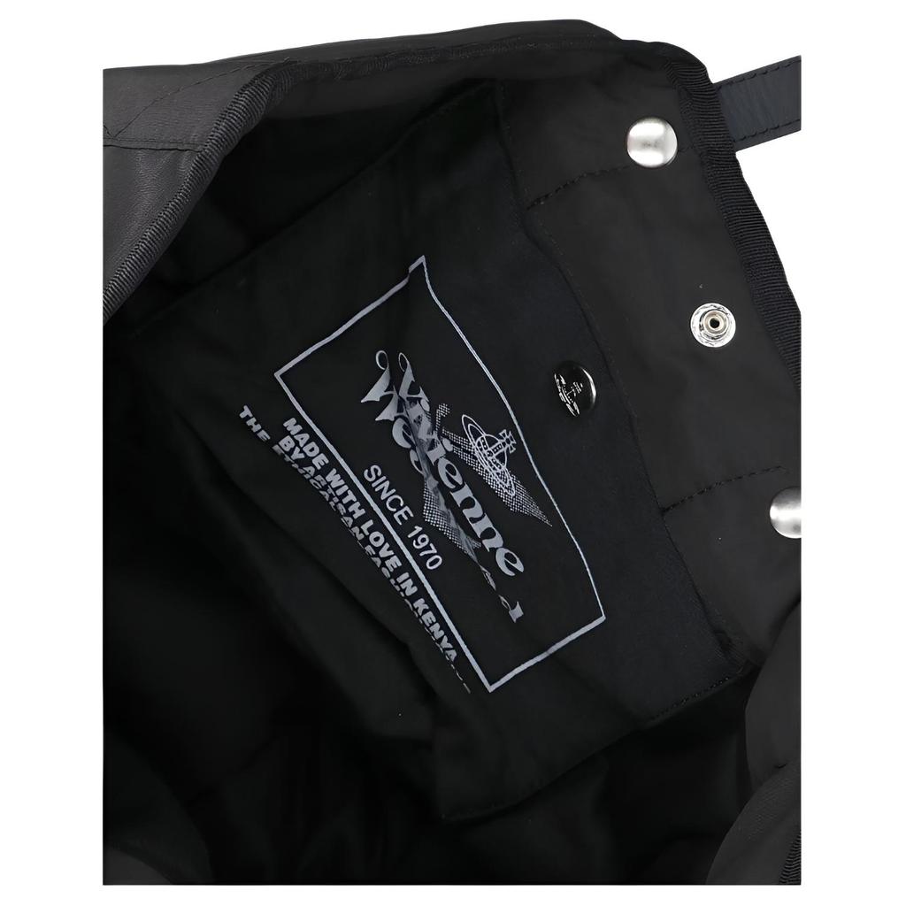 VIVIENNE WESTWOOD West Queen Utility Серебристый Металлический Логотип Плечевая Сумка-тоут Сумка для покупок Полиэстеровая Сумка Средняя Женская сумка-тоут черная 4205007NUW019EN403