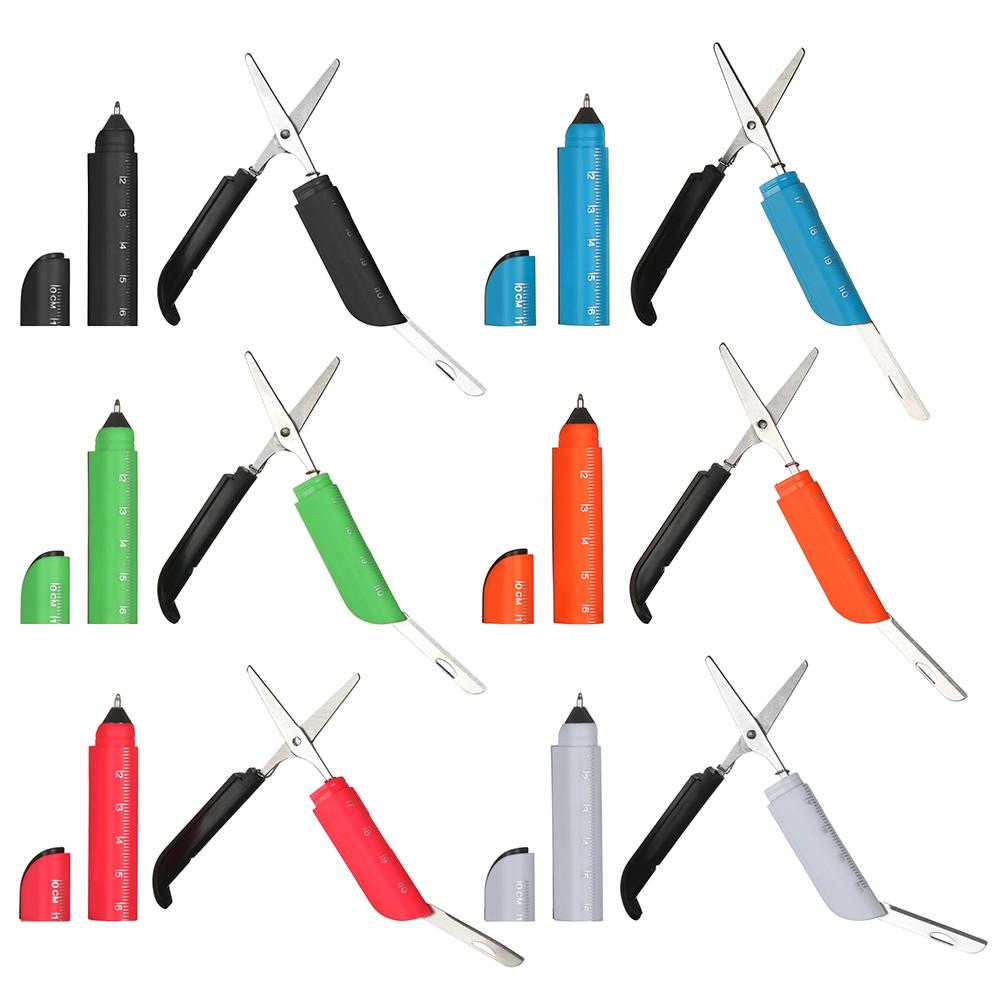 Творческий многофункциональный 3 в 1 пластиковая линейка шариковая ручка со складными ножницами ручки для письма офисные школьные канцелярские принадлежности