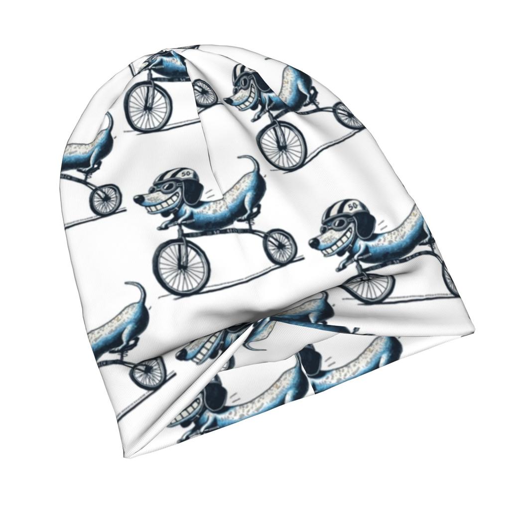 2D Flat Printing Retro Dog Motif with Bicycle for Cycling Urban Inspired Adult Beanie Fits Well with Layered Looks Morning Coffee Walks or Creative Sp