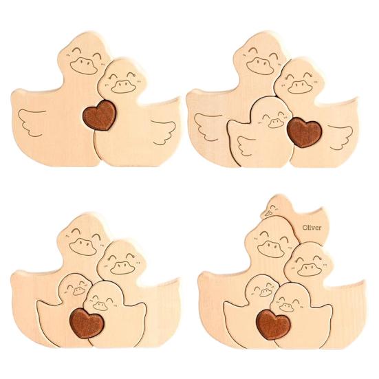 Yousheng 1 Set Wooden Duck Family Puzzle Ornament Love Heart Hugging Mother Father Baby Duck Jigsaw Table Sign Home Office Desktop Decoration
