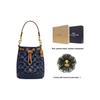 New COACH Signature Fabric With Cow Leather Bucket Bag, Shoulder Bag, Crossbody Bag, Handbag Mini Women's Denim Blue CY740-IMXIA