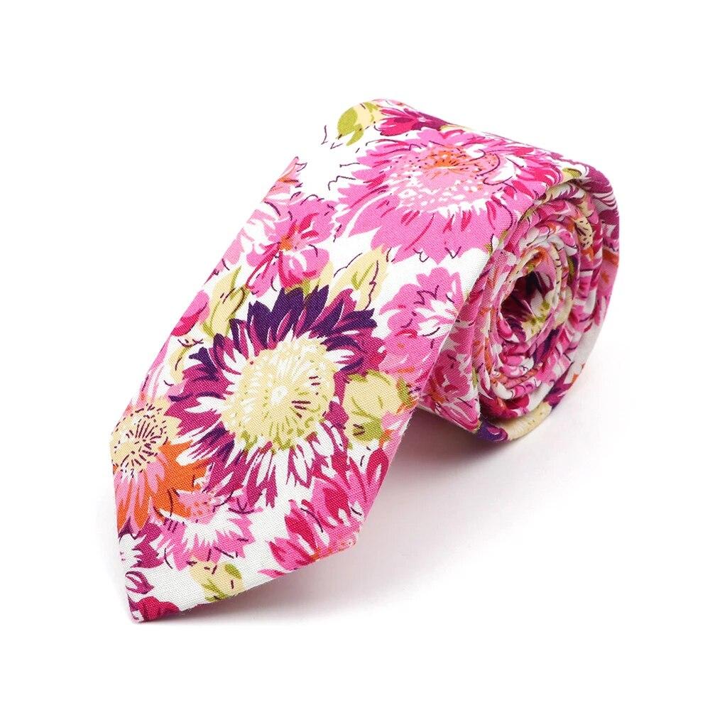 Новый стильный галстук с цветочным принтом 6 см, синий, зеленый, фиолетовый, узкий галстук из 100% хлопка для мужчин и женщин, костюмы для свадебной вечеринки, рубашка, аксессуар