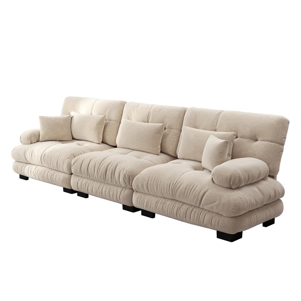 3-Seater Modular Corner Sofa with Deep Seat, Chenille Sofa Bed Upholstered for Living Room, Apartment, Studio, Office, Chenille Light Brown