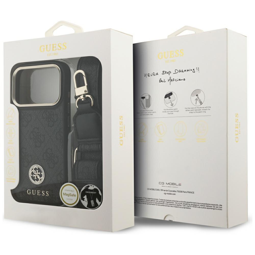 Guess 4G Strass Logo & Big Strap Metal Buttons MagSafe Case for iPhone 17 Pro Black