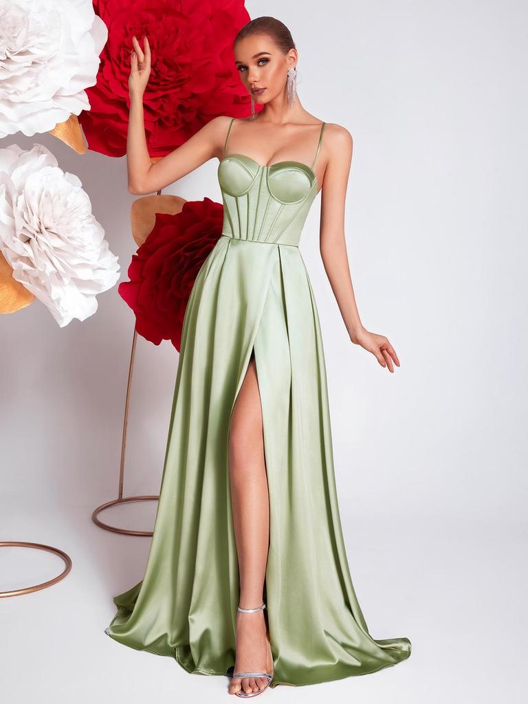 Европейское и американское атласное платье-слинг премиум-класса, стройнящее фигуру