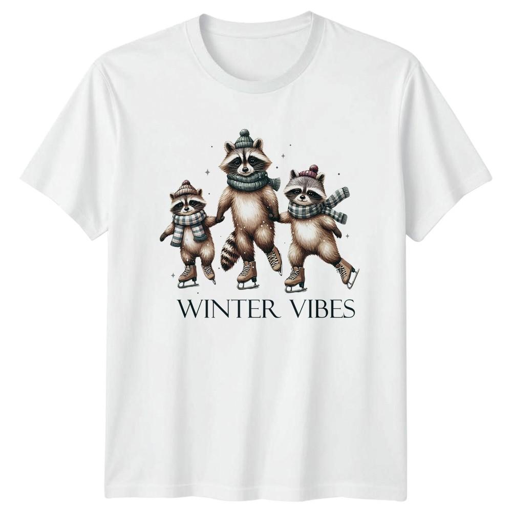 Winter Vibes Ice Skating Raccoons Winter Unisexs Unisexs Graphic Tee
