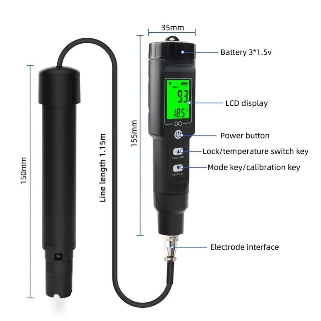 2026+ 0-40mg/L Dissolved Oxygen Meter Digital Professional Oxygen Concentration Tester Plastic Sensitive Probe Water Quality