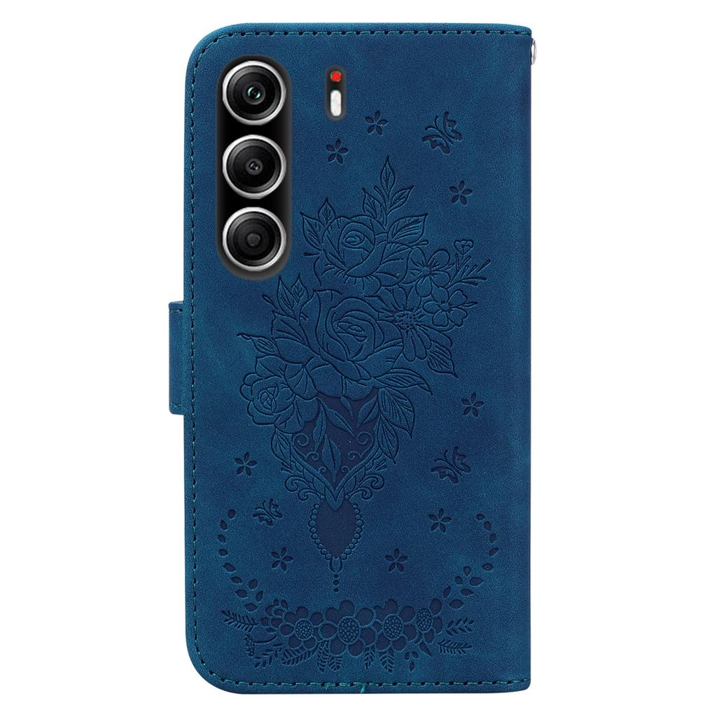For TECNO Camon 40 Pro 5G/4G Case Butterfly Flower Imprint PU Leather Wallet Phone Cover with Strap