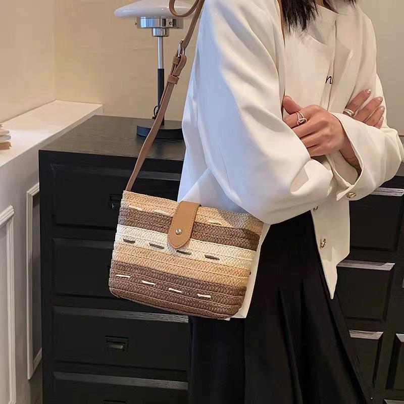 Yogodlns Летняя пляжная плетеная сумка через плечо, соломенная плетеная сумка через плечо, сумка из рафии, дорожная сумка-саквояж из ротанга ручной работы в стиле бохо