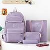 Four-Piece Backpack Set Women's Campus Backpack Solid Color Student Schoolbag