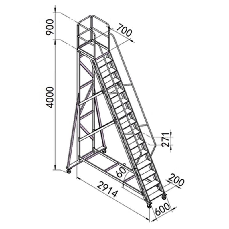 Jundelun 15-Step 4-Meter Industrial Aluminum Mobile Platform Ladder CN plug (adapter included)