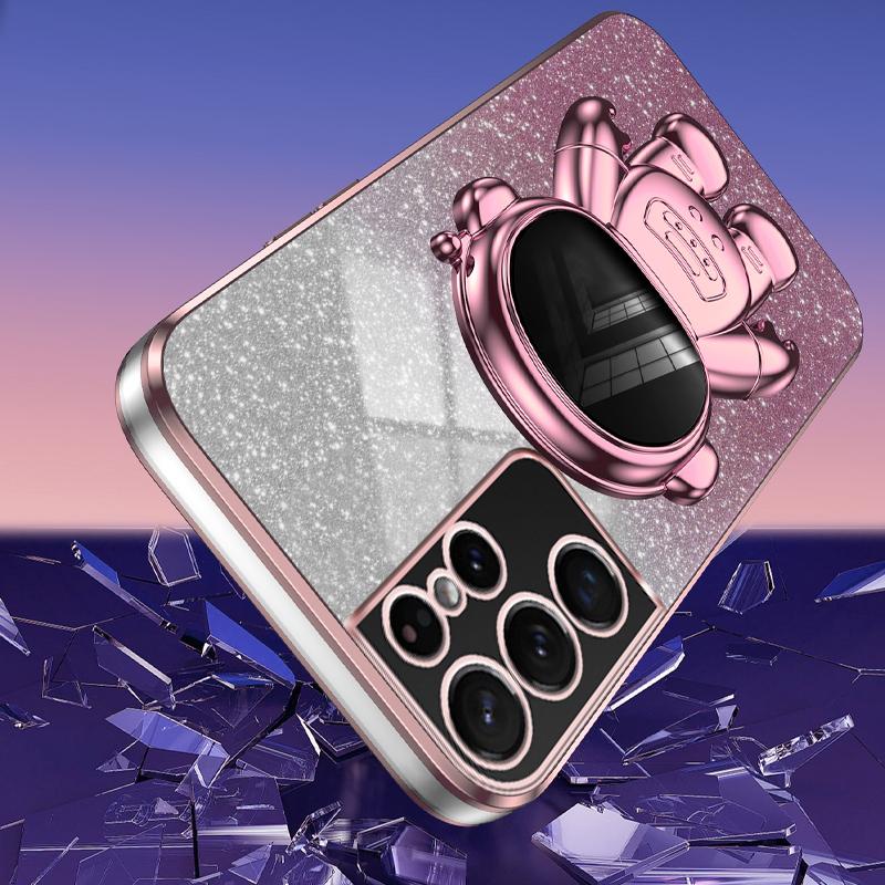 For Samsung Galaxy S21 Ultra 5G Case PC+TPU Anti-scratch Phone Cover with Astronaut Kickstand