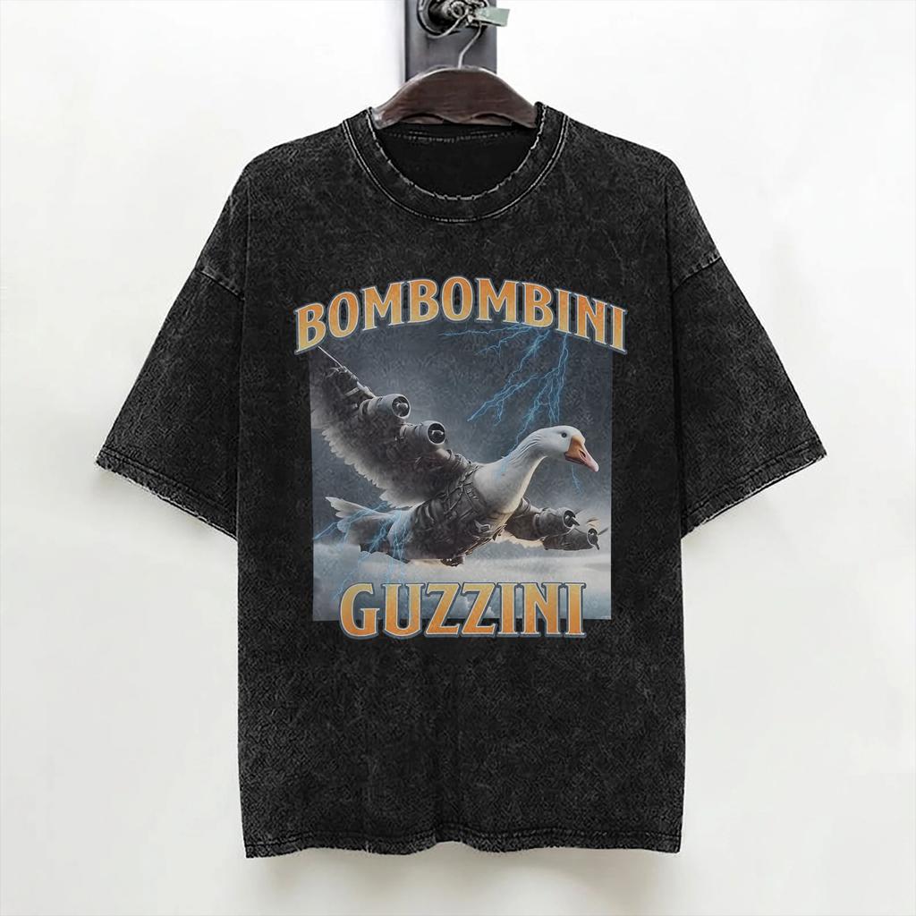Bombombini Guzzini Funny Goose T Shirts Washed Short Sleeve TShirt Italian Brainrot Meme for Men Women Streetwear Summer Tees
