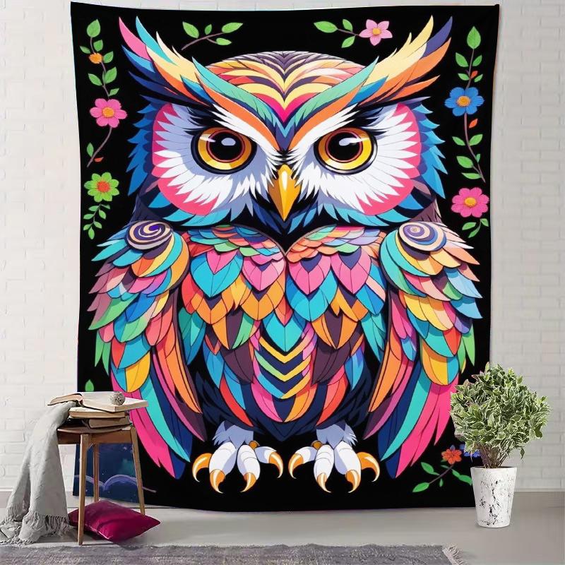 Colorful feathers and bright eyes Digital printing polyester wall tapestry suitable for use in living rooms offices bars party