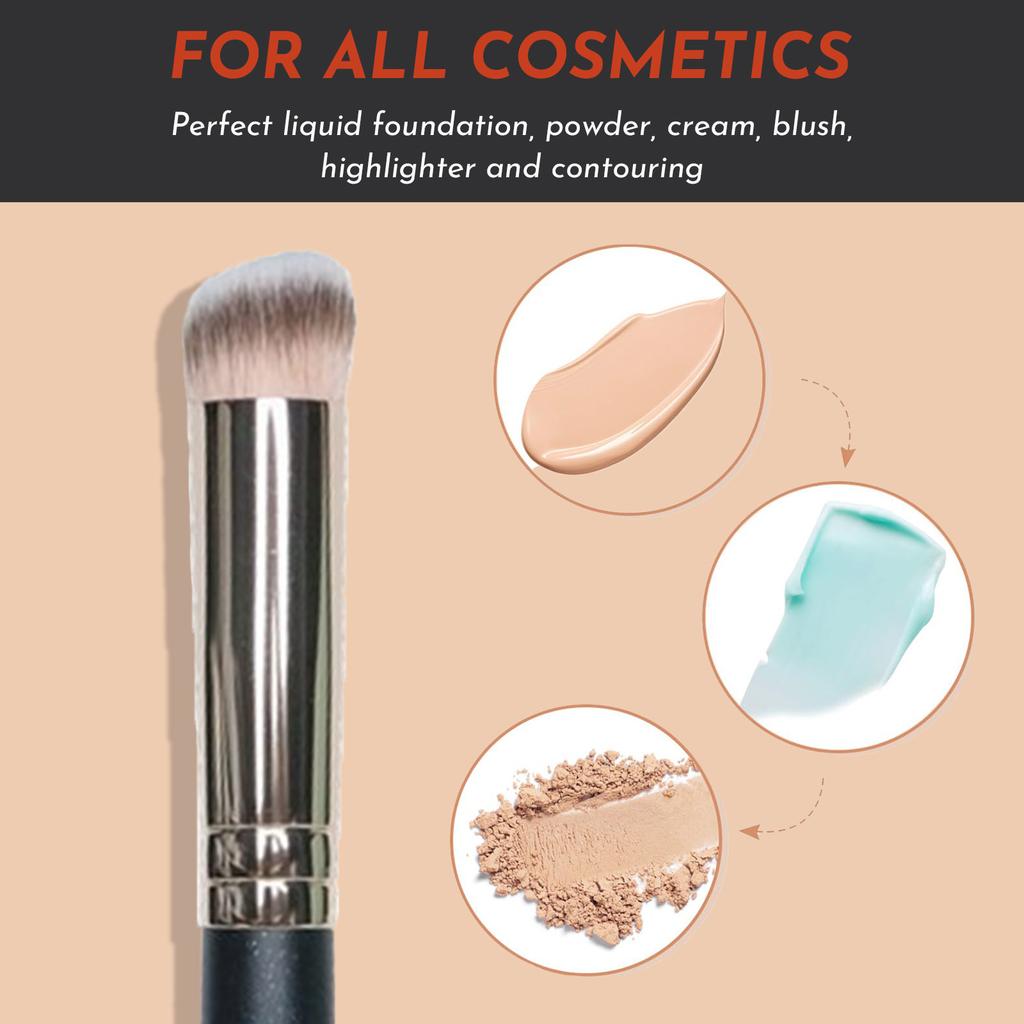 Кисть для консилера — точная скошенная кисть для нанесения тональной основы с мягкими синтетическими щетинками из веганского волокна для маскировки и смешивания с жидкой кремовой пудрой