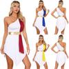 Womens Ancient Greek Roman Goddness Cosplay Costume One Shoulder Dress with Sequin Headband Cleopatra Role Play Toga Robe
