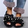 Зимняя мода женские домашние повседневные тапочки женские шлепанцы пушистые туфли крест дизайн слайдеры женские теплые плюшевые тапочки