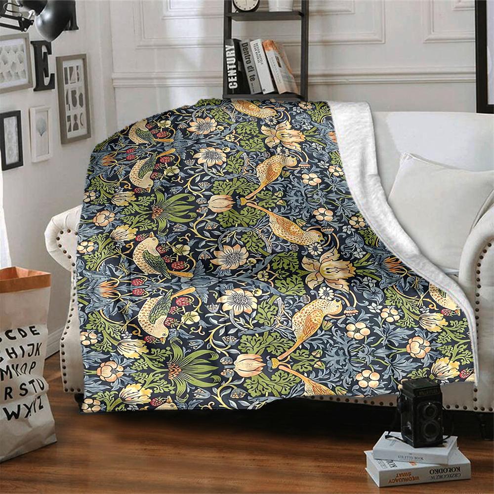 1Pc Birds Flowers Blanket Soft And Comfortable Casual Warm Camping Travel Christmas Halloween Xmas Gift M928563