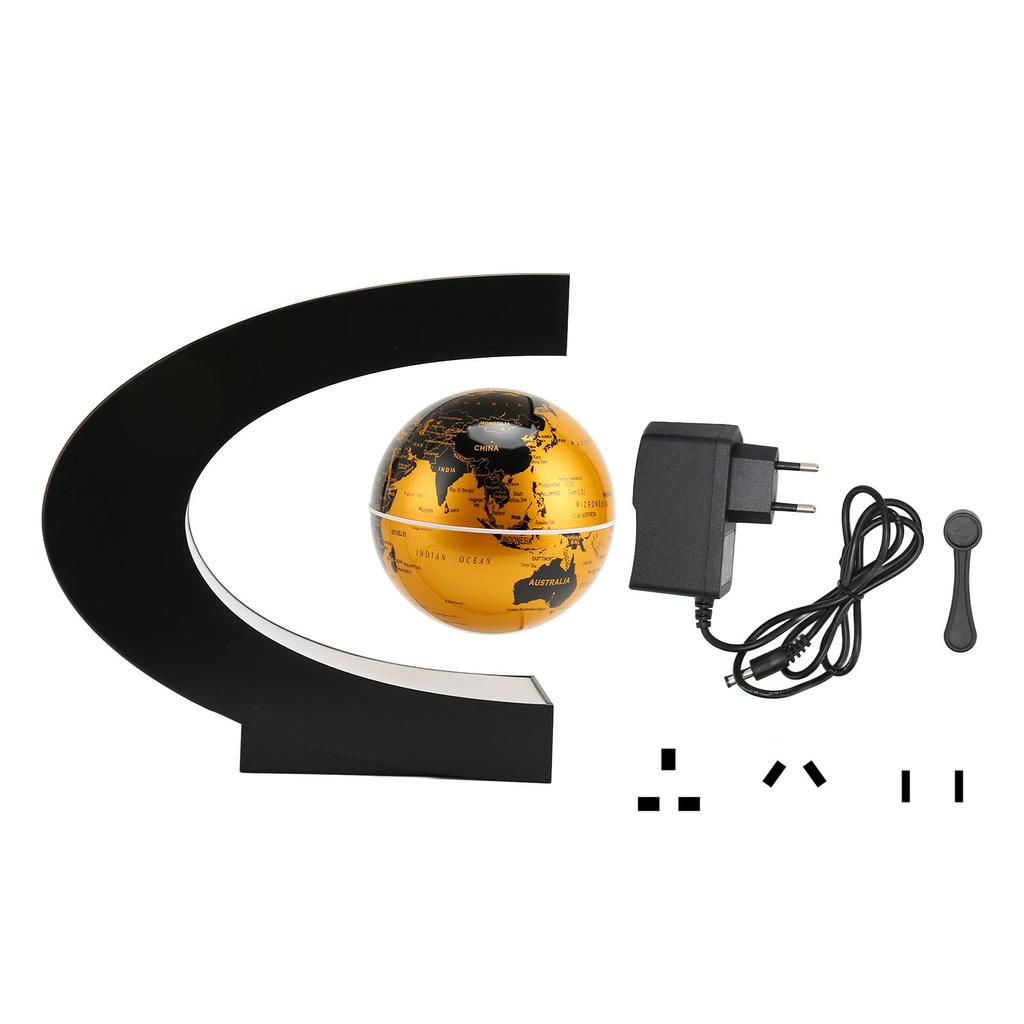 Magnetic Levitation Globe Golden Built In LED Frosted Texture C Shaped 3in 12V 1A Magnetic Levitatio