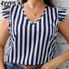 Женские модные повседневные летние весенние блузки и рубашки без рукавов с v-образным вырезом в полоску и принтом