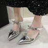 Fashion 2025 New Sexy Hollow Shoes High Heels Women's Shoes Shallow Cut Pointy Rhinestone Bow Belt Sandals Stripper Fallow Woman Pumps