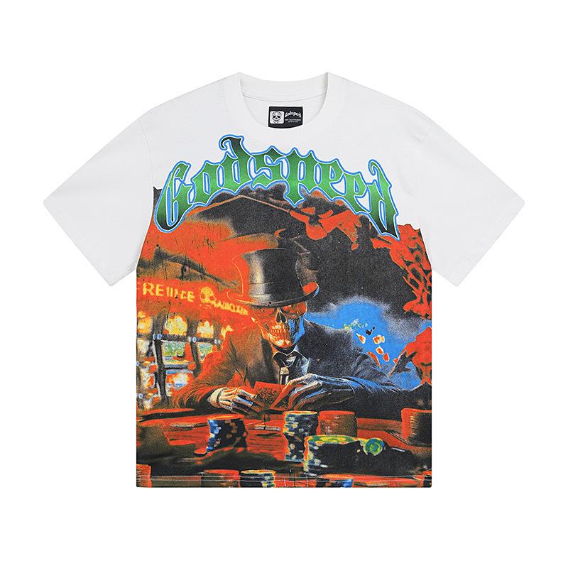 25SS Cross-border Meichao Godspeed Skull Rock Band Basketball Retro Short Sleeve T-Shirt Couple Same Style