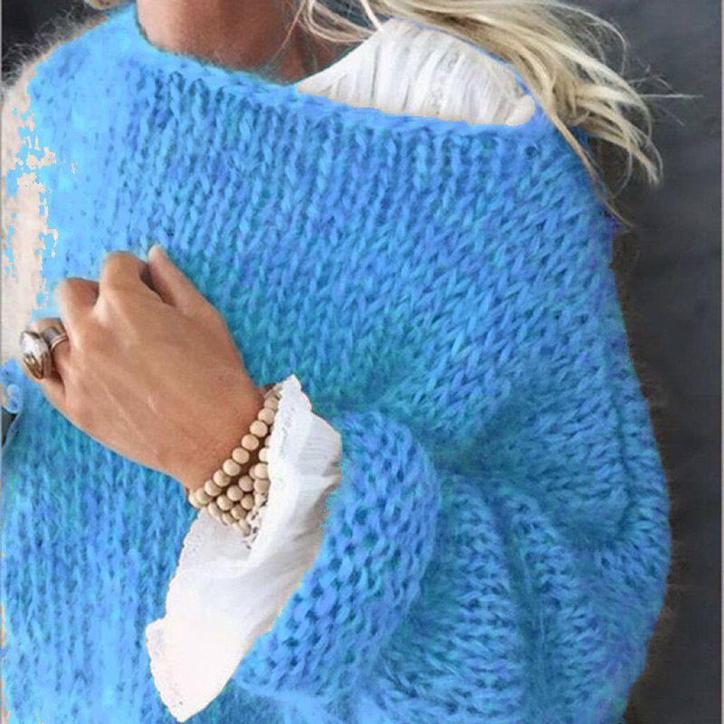 Mohair Sweater for Women, European and American Autumn and Winter Knitted Top, Fashionable Casual Amazon Sweater, Cross-Border Women's Clothing