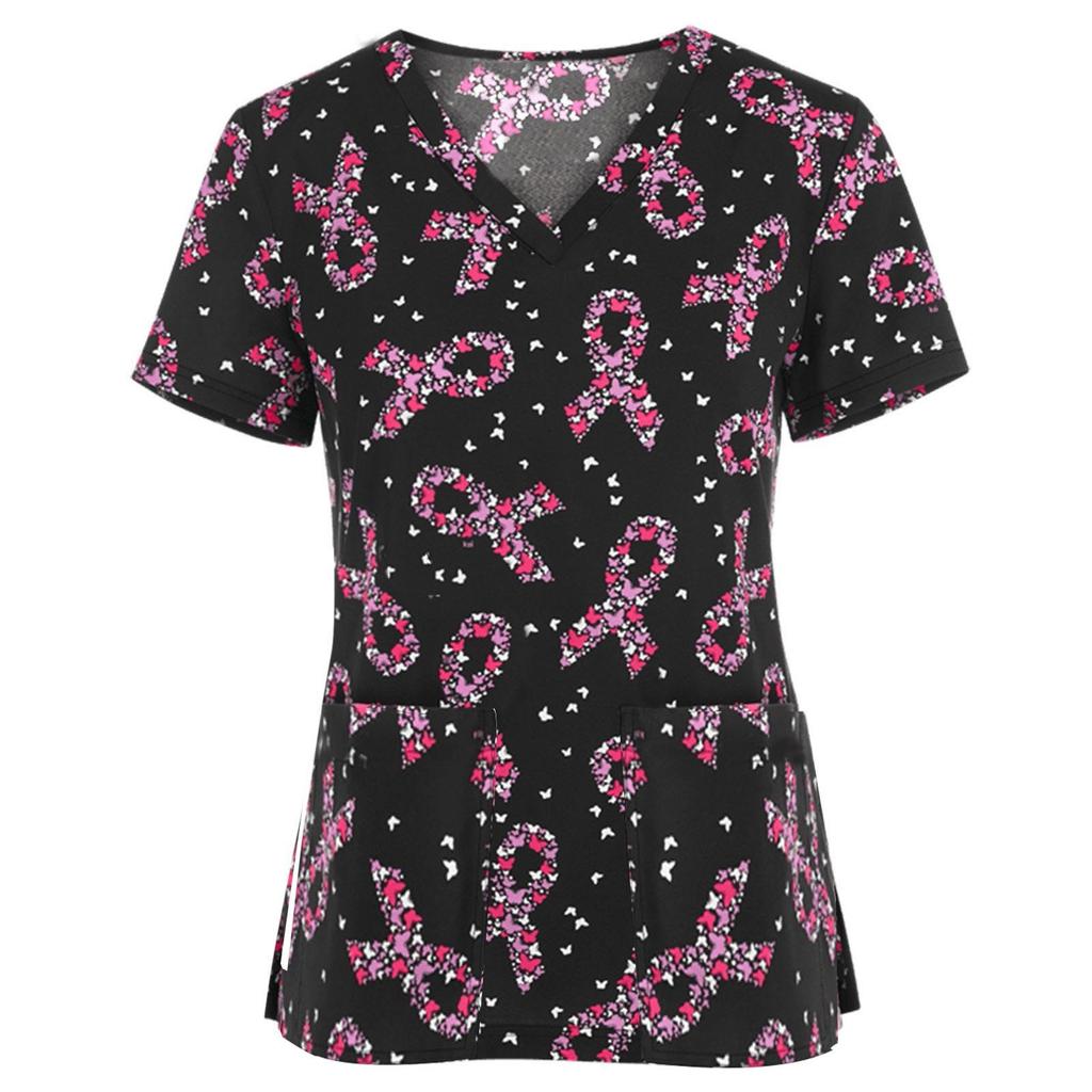 Женский топ с короткими рукавами и v-образным вырезом, рабочая униформа медсестры, комбинезон с животным принтом, рубашка с рисунком кошки и собаки, темперамент