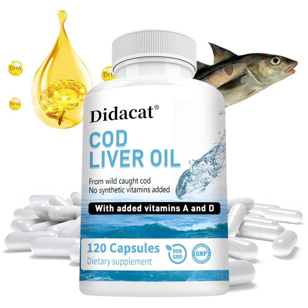 Cod liver oil capsules, lower blood lipids, support bone and vision health, 120 capsules
