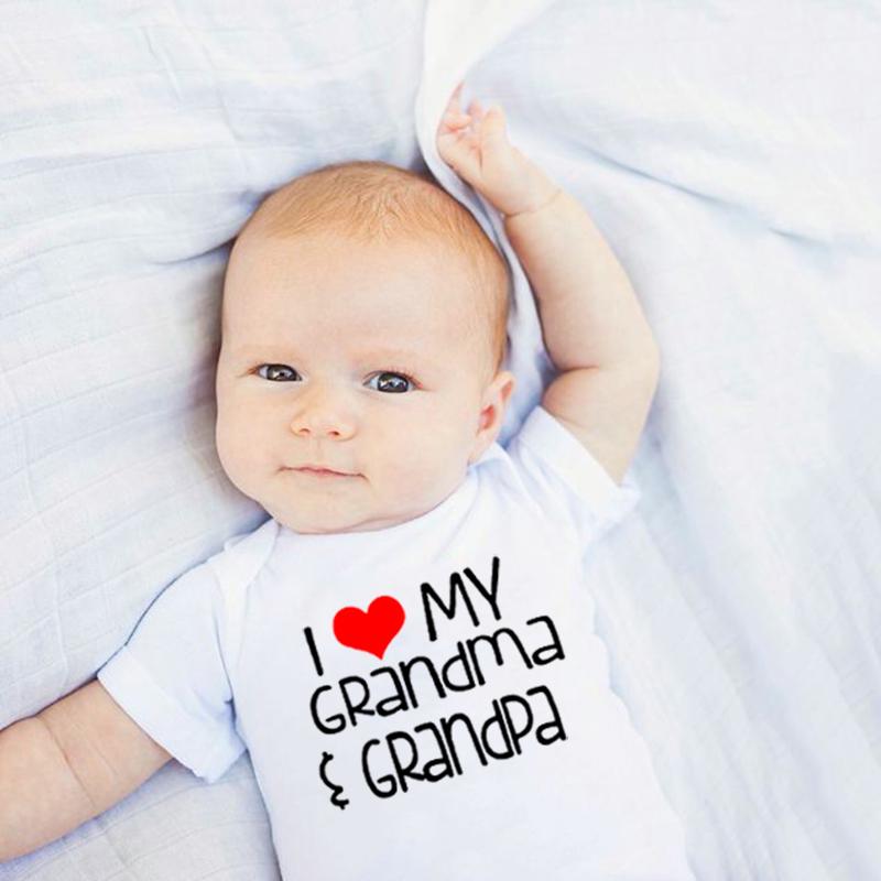 Baby Romper I Love My Grandma and Grandpa Print Bodysuit Infant Romper Short Sleeve