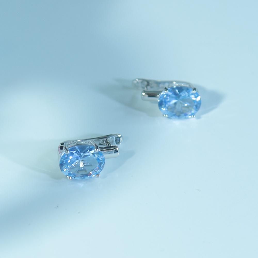 Oval Nano Sky Blue Topaz Gemstone 925 Sterling Silver Clip Earring