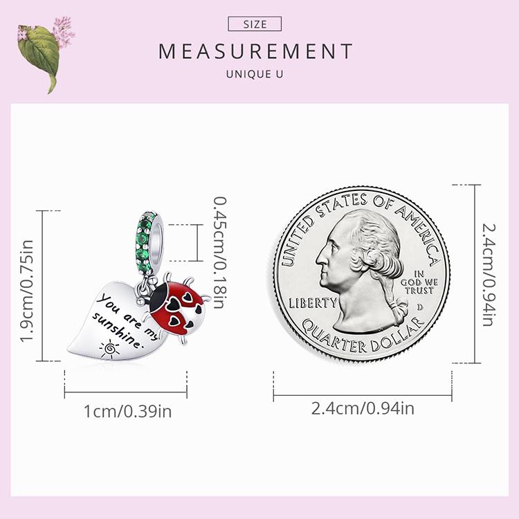 WOSTU Сияющий циркон, красная божья коровка и бирка в форме сердца, стерлинговое серебро 925 пробы, подвесные бусины, подходят к оригинальному браслету, подвеске, ювелирные украшения