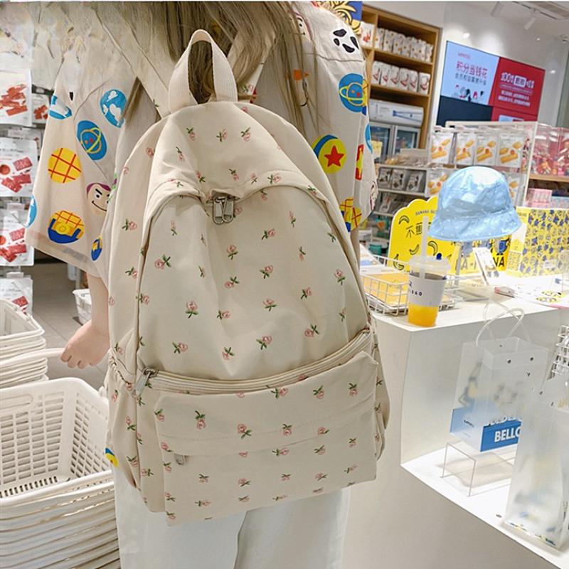 Fashion Floral Backpack for Women Waterproof Nylon Rucksack Teenager Large Capacity Student School Bag Travel Bag