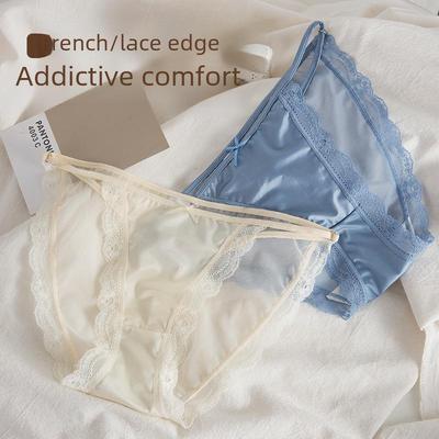 Трусики из сетчатого кружева Sweet Girl: Сексуальные трусики из дышащего хлопка с низкой талией, быстросохнущие, с тонкими бретелями и ажурным дизайном.