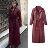 European & American Style Women's Faux Leather Trench Coat with Belt, Lapel Collar, Autumn/Winter Collection