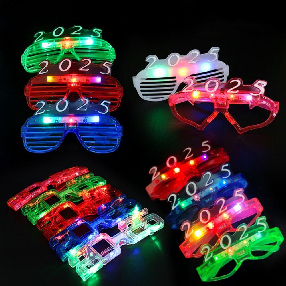 Light Up 2025 Happy New Year Glow Glasses New Year Party Glasses  Masquerade Party