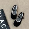 Fashion Retro Gentle Bow Mary Jane Single Shoes Women's 2025 Summer New One-word Buckle Lace Ballet Shoes