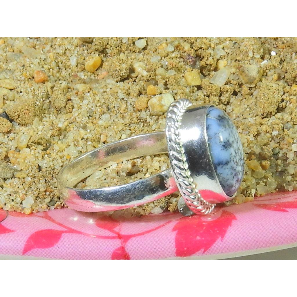 Natural Dendrite Opal 925 Sterling Silver Oval Handmade Ring Gift US-7.5 MK-74