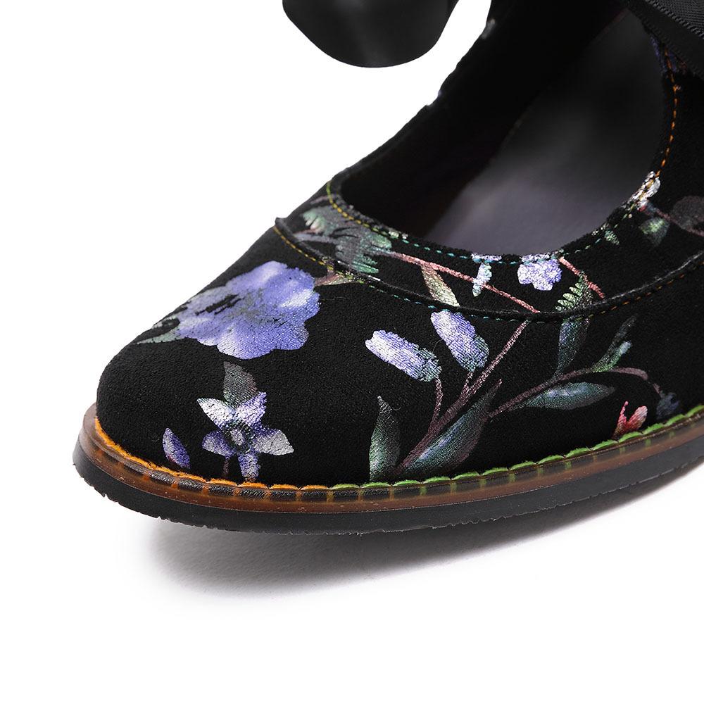 Johnature Женская обувь, весенние туфли-лодочки в стиле ретро, ​​женские туфли ручной работы на высоком каблуке с круглым носком, со шнуровкой и милым принтом