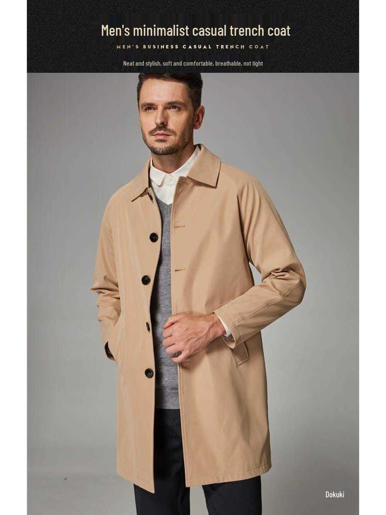 Мужской ветрозащитный плащ средней длины с лацканами: Легкая повседневная куртка свободного кроя для весны и осени