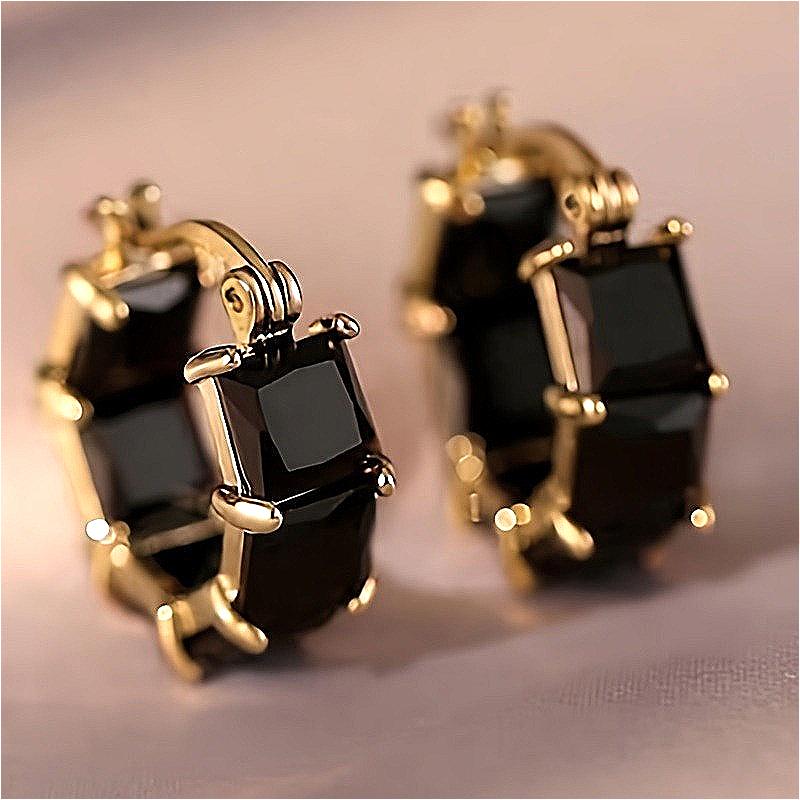 Классические черные серьги-кольца с шахматным узором из синтетического циркония для изысканных праздничных ювелирных аксессуаров для женщин