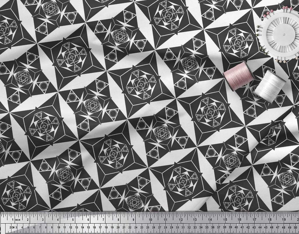 Soimoi Черная японская креп-сатиновая ткань с геометрическим звездным геометрическим принтом, ткань по метрам 42 дюйма