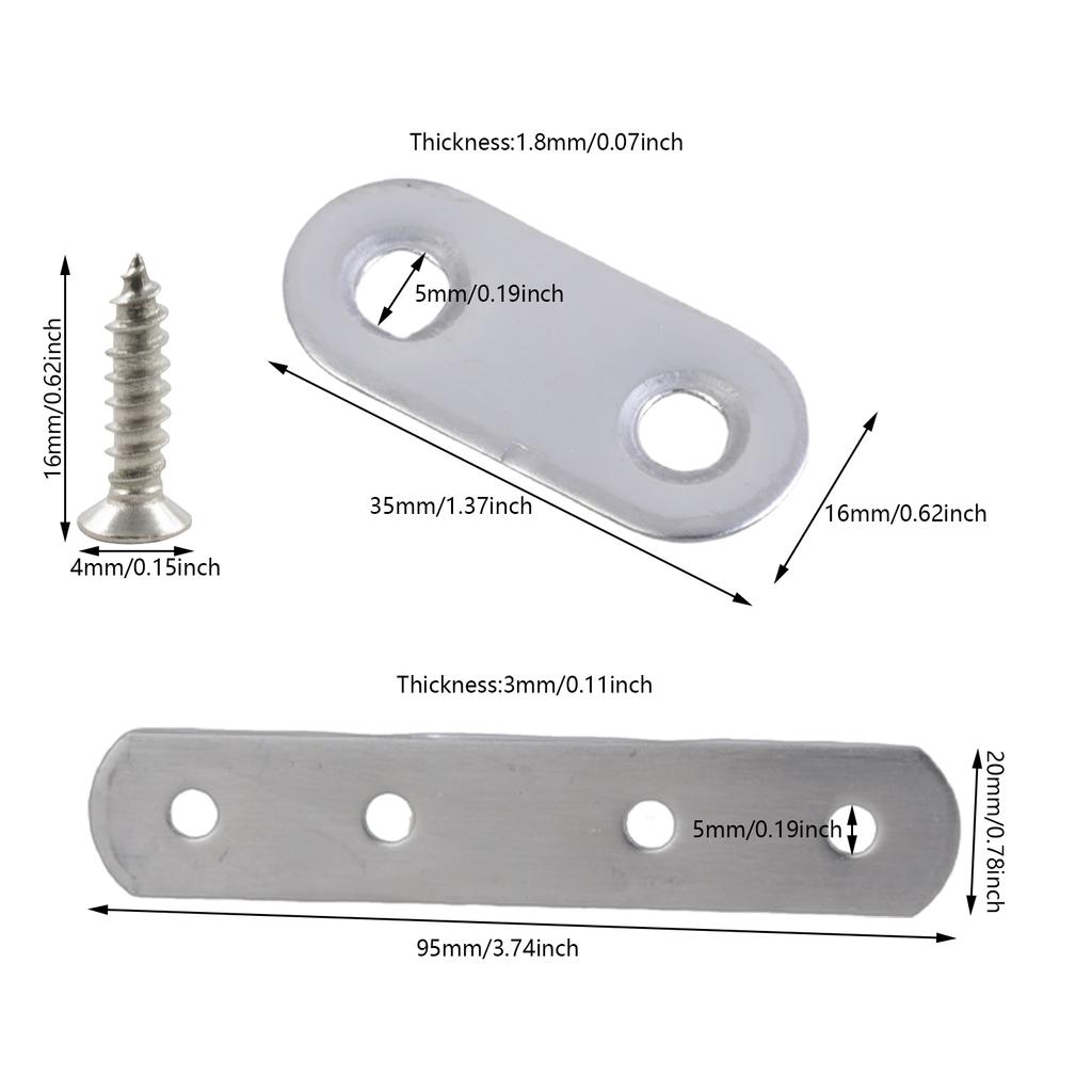 20Pieces Multipurpose Straight Brace Brackets Sturdy Stainless Steel Materials Connectors for Reinforcing Furniture