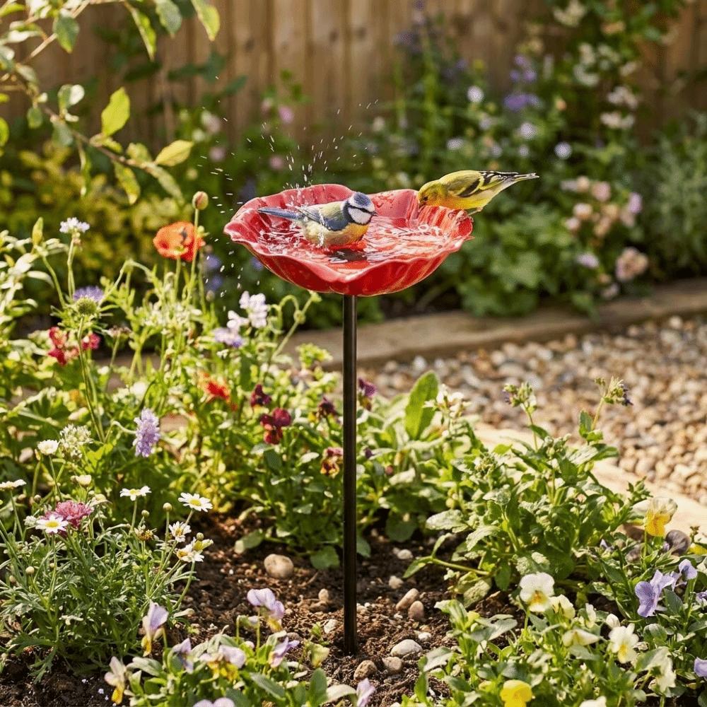 Metal Bee Butterfly Watering Station Ground Insert Bird Water Dispenser Patio