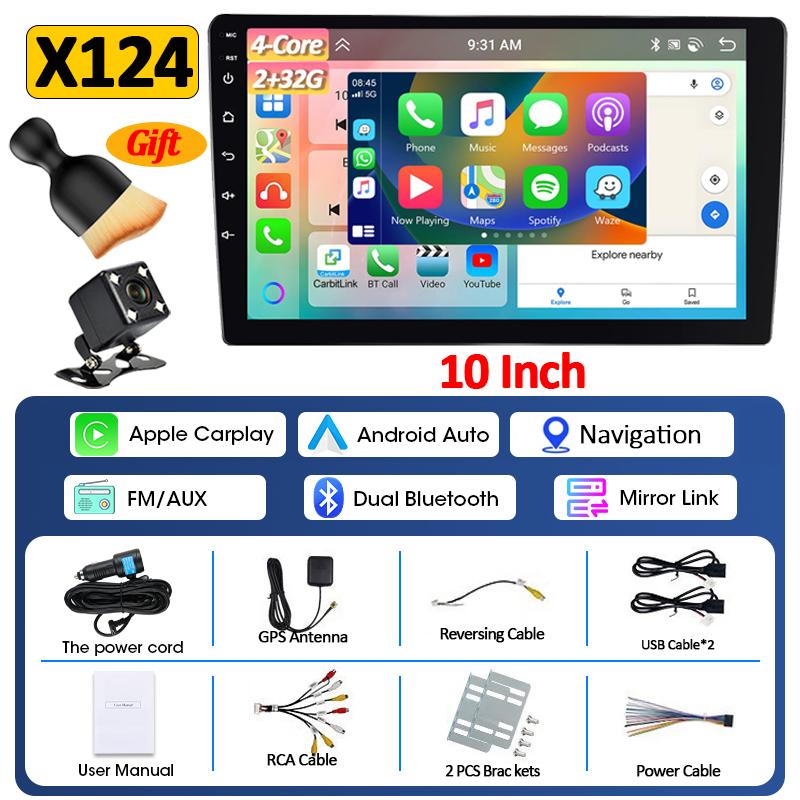 Android 13 Wireless Carplay Android Auto 7/9/10-дюймовый автомобильный мультимедийный проигрыватель 2 Din стереоресивер камера заднего вида автомобильные аксессуары